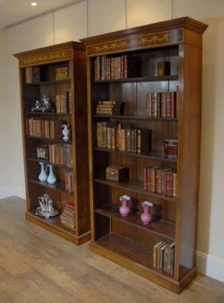 Pair Walnut Regency Sheraton Open Front Bookcases For Sale