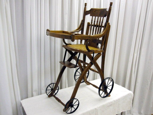 Antique Wooden High Chair Stroller