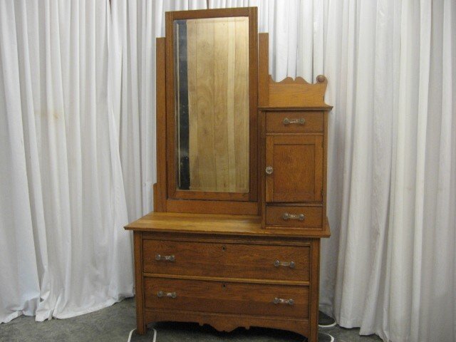Antique 70 Oak Dresser Side Mirror W Hat Compartment For Sale