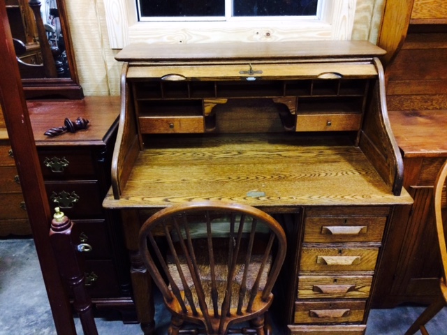 Antique Oak Roll Top Desk Single Pedestal For Sale Antiques