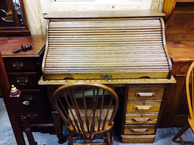 Antique Oak Roll Top Desk Single Pedestal For Sale Antiques