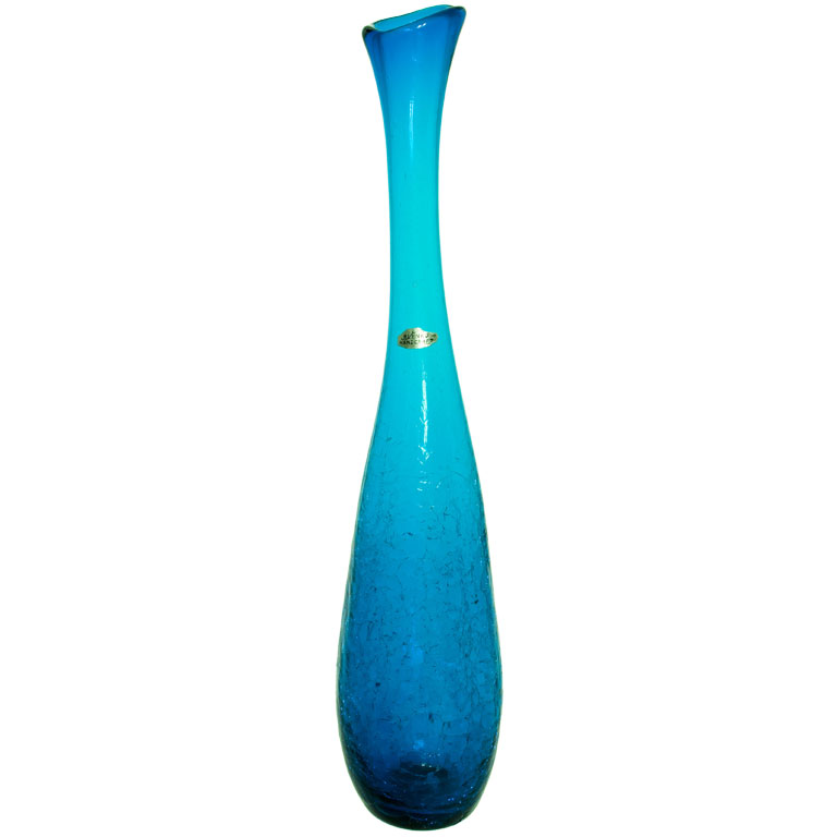 Azure Blenko Glass Vase by John Nickerson - For Sale