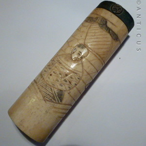 carved inked oriental bone piece scrimshaw antiques price