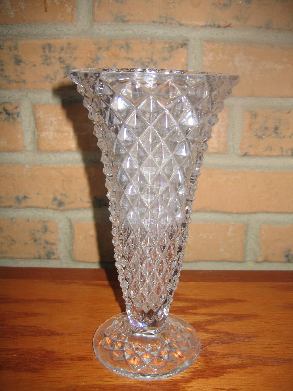 Vintage Glass Diamond Cut Pattern Flower Vase Item #1021 For Sale