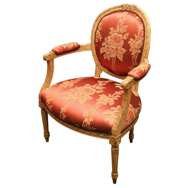 A Signle French Louis 16th Style Painted Open Arm Chair For Sale