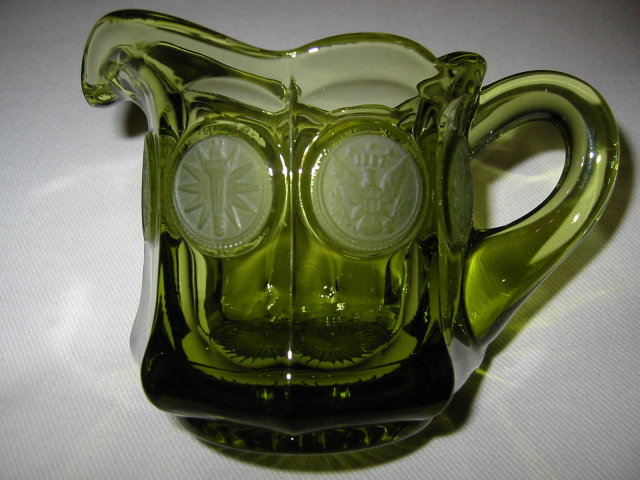American coin wedding glass creamer oliveapplied eagles 
