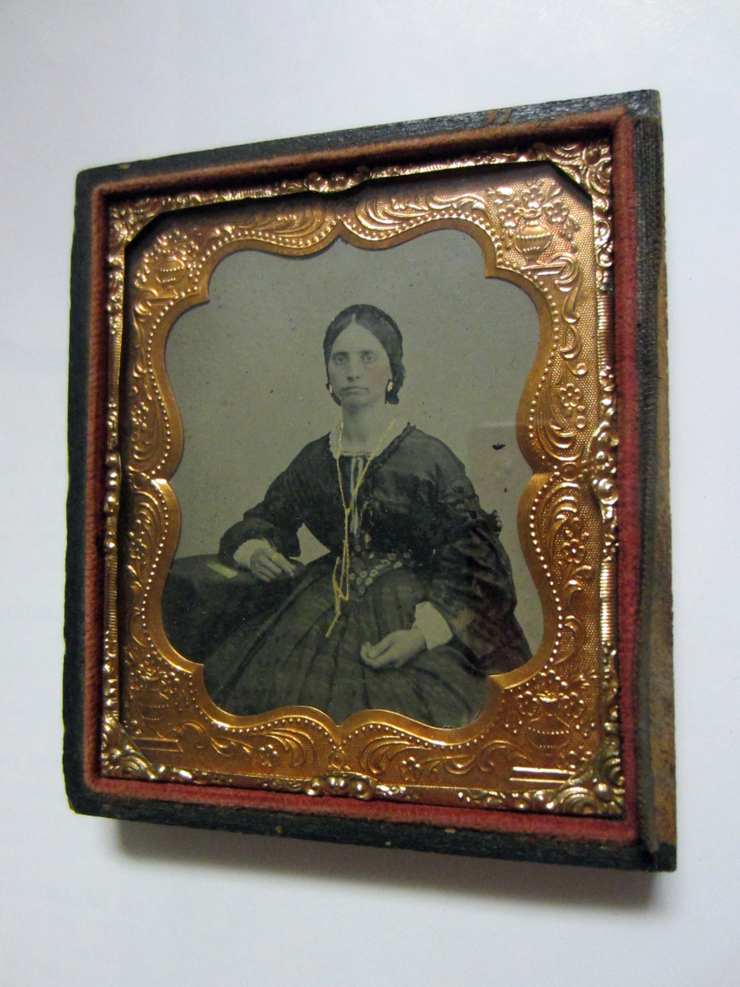 Daguerreotype Female Portrait Embossed Case Gold Book Frame From Circa
