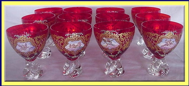 Vintage Set 12 Murano Wine Glasses Enamel For Sale Antiques Com Classifieds