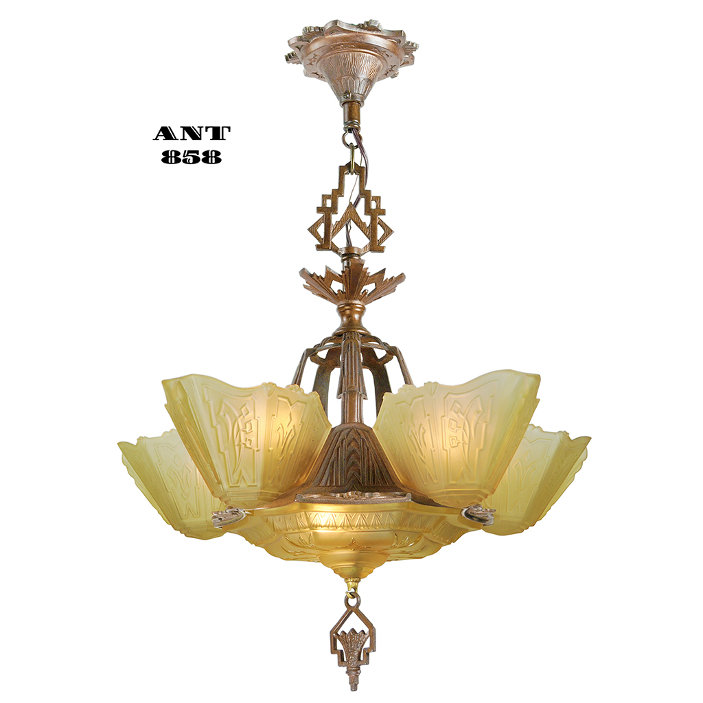 360 Vintage Antique  arT DEco Glass Ceiling Light Lamp Fixture Chandelier 1