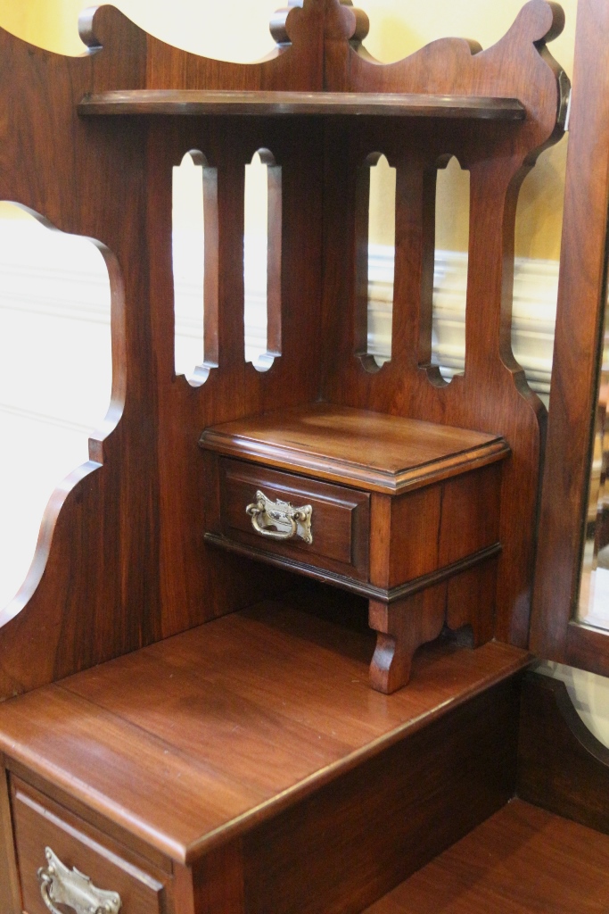Antique Vanity Dresser With Triple Mirror Walnut English C 1900