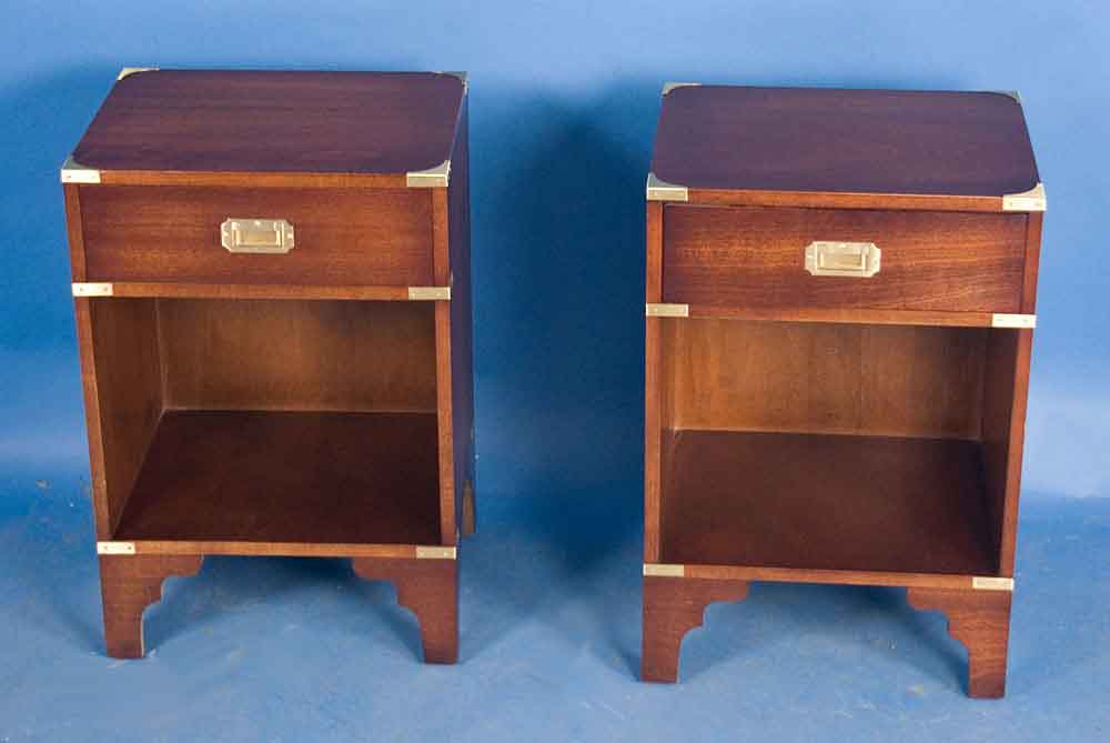 Pair Of Campaign Style Mahogany Bedside Tables For Sale Antiques