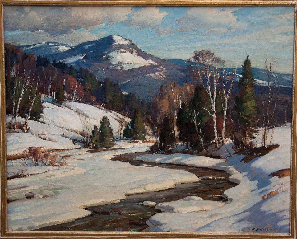 Rare & Important Classic 20th C American Vermont Winter Landscape Oil Painting By Aldro T