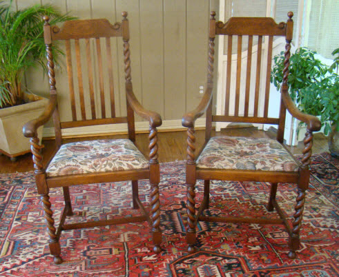  Chairs on Antique English Carved Oak Barley Twist Arm Chair  B  For Sale