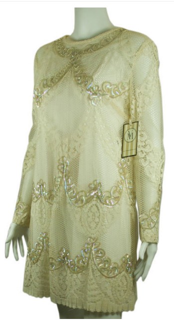 Vintage 1960 mod mini lace sequin party wedding dress For Sale