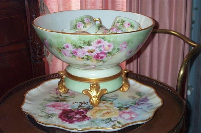 Punch Bowl-3 Punch Bowl with Base & Cups For Sale | Antiques.com | Classifieds