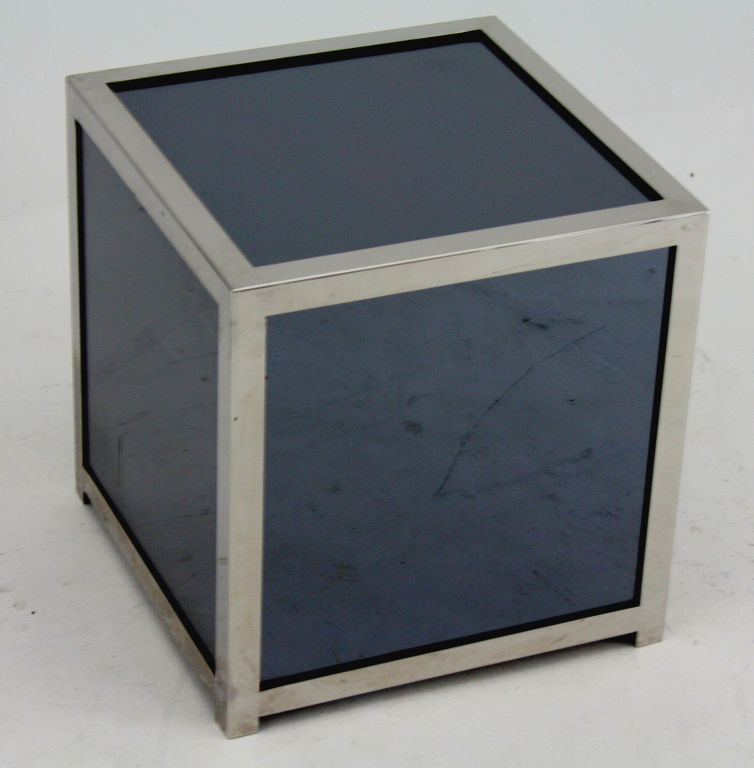 Chromed Steel Cube Tables, Smoked Mirror Cube Table