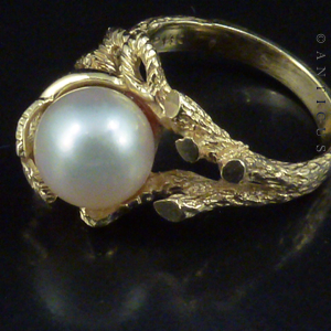 14K Gold and Cultured Pearl Leaves Ring. (E10827) For Sale | Antiques ...