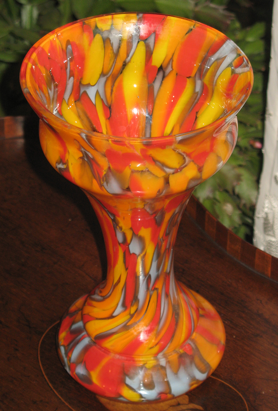 A wonderful tulip shaped Art Deco Splatter Glass Vase in vibrant ...