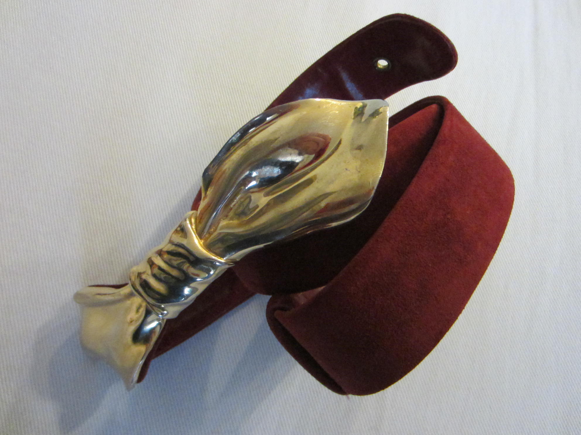Judith Leiber Red Leather Belt Brass Buckle Designer Signed  display picture 2