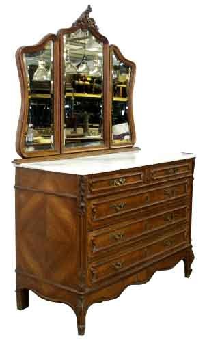 Beautiful Antique French Walnut Dresser, Antique Dresser With 3 Mirrors