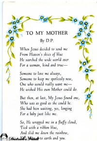 Card with Religious Poem to Mother For Sale | Antiques.com | Classifieds