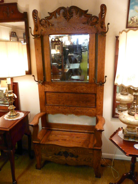 Antique Hall Trees Stands For, Antique Hall Tree With Mirror And Storage Bench