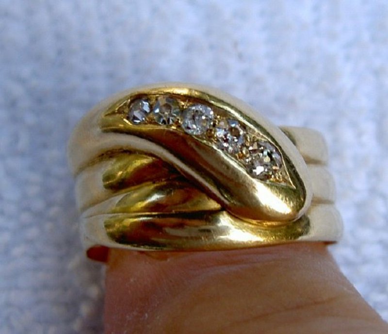 18 K Gold English Antique Serpent Ring with Diamonds For Sale ...