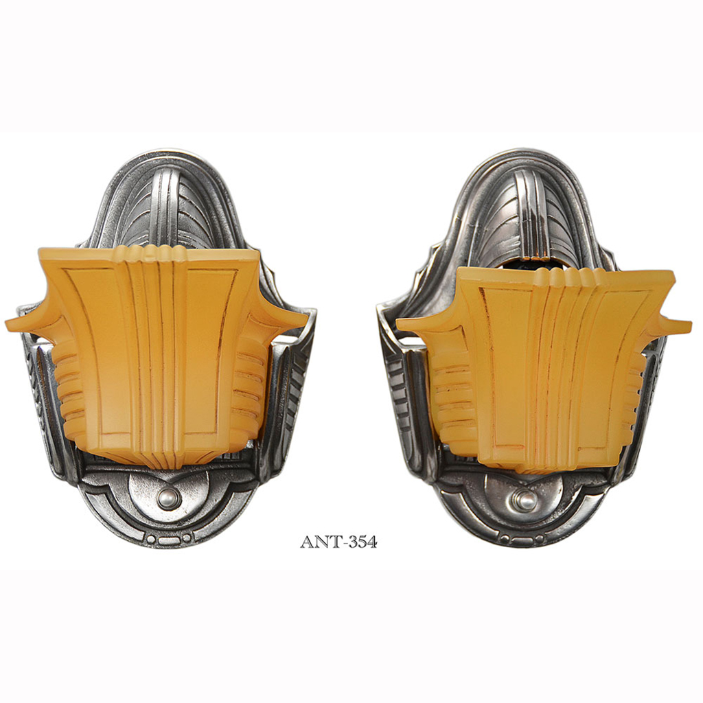 Antique 1930's Art Deco Slip Shade Pair of Wall Sconces by Globe Mnf ...