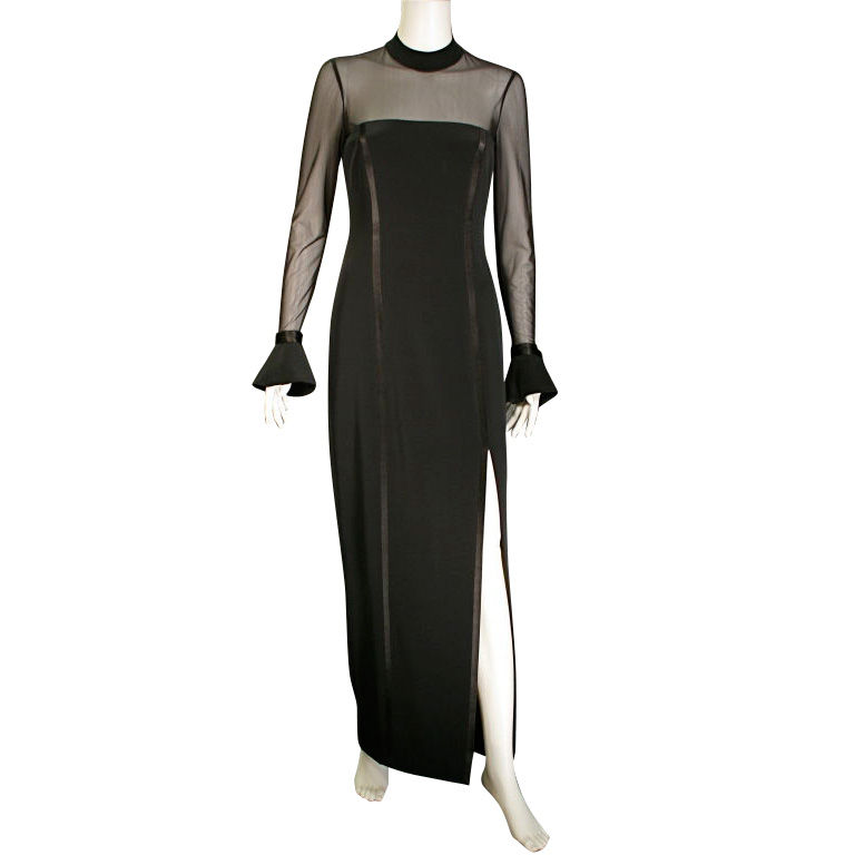 1970's Oleg Cassini BlackTie long sleek black evening dress For Sale ...
