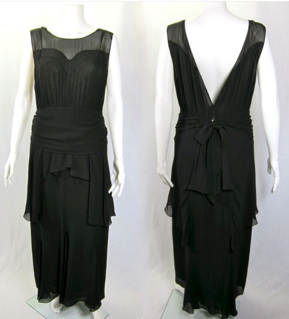Vintage 1930's Deco blk silk sheer flapper party dress For Sale ...