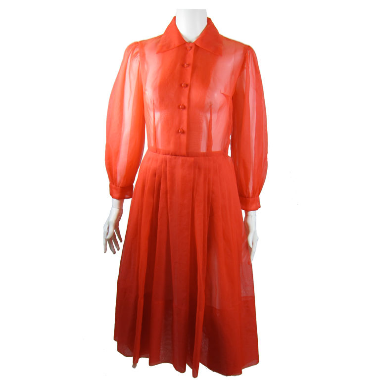 ELEGANT VINTAGE SHEER RED SHIRT WAIST PARTY DRESS For Sale | Antiques ...