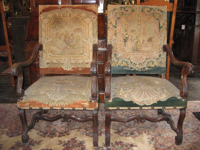 A Great Pair of 19th Century French Walnut Armchairs with Original ...