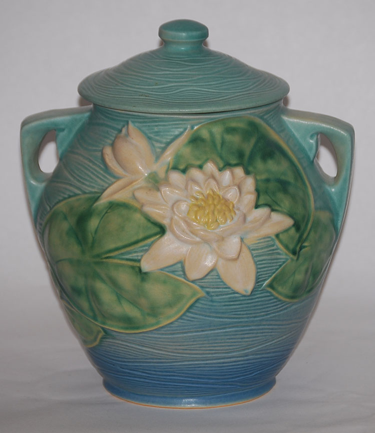 Roseville Pottery Water Lily Blue Cookie Jar For Sale | Antiques.com ...