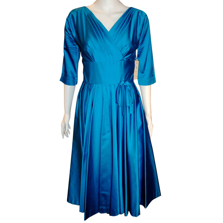 Electric Blue Satin 1950's party dress For Sale | Antiques.com ...