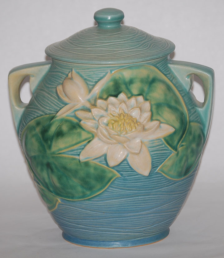 Roseville Pottery Water Lily Blue Cookie Jar For Sale | Antiques.com ...